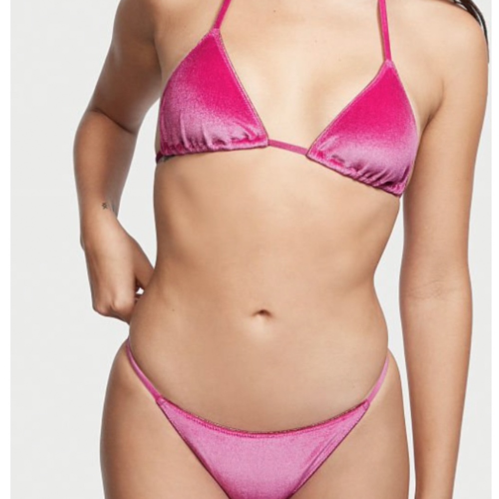 **FINAL CLEARANCE PRICE** Velvet Triangle Swim Bikini Top/Brazilian Bottom Pink